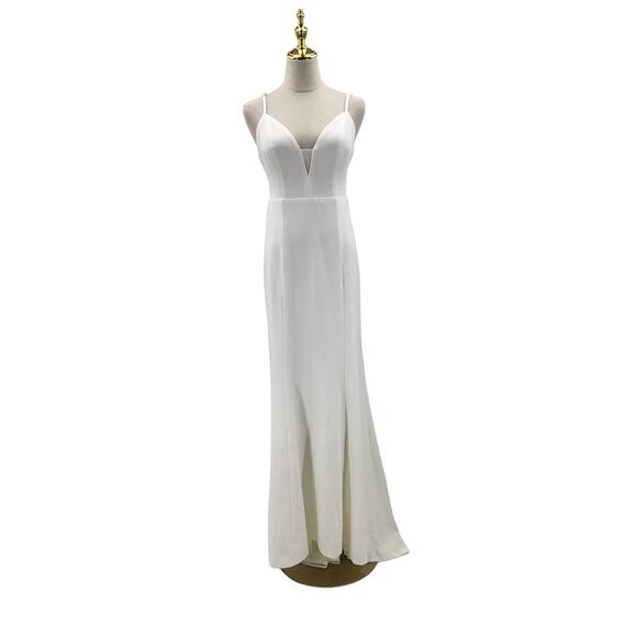 LULU'S SZ S White Confident Romance Plunge V-Neck Sleeveless Maxi Dress NEW B38 - Picture 3 of 6